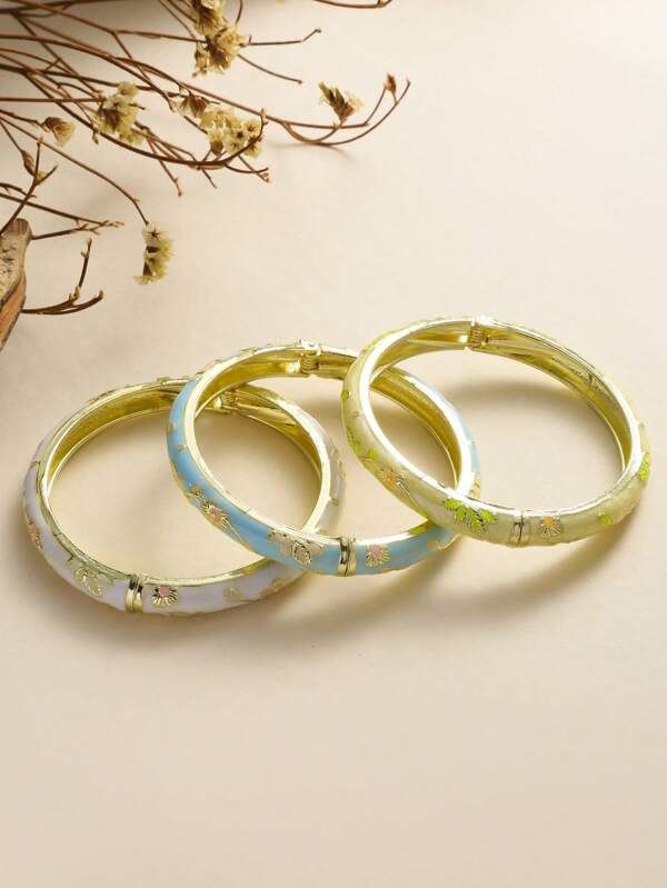 2 pièces/3 pièces Nouveau bracelet en métal émaillé de couleur vintage, fabriqué avec la technique du cloisonné de manière experte, cadeau délicat idéal pour les vacances et le port quotidien en été