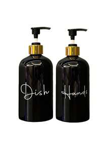 2个17盎司可重复灌装液体皂液器按压瓶，适用于浴室、厨房水槽、农舍风格厨房洗手液瓶，分配器套装，返校必备 - 黑與白 - 查看 10