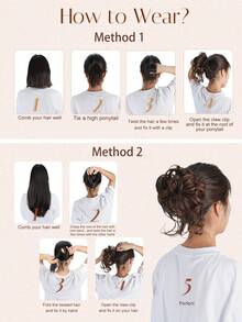 凌乱发髻发夹，女士凌乱波浪卷发发髻假发，短款蓬松盘发合成发髻马尾接发（铜红色）