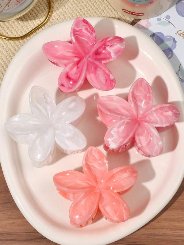 4 pièces/set Pinces à cheveux florales bohèmes, accessoires de cheveux à motif fleur de marguerite minimaliste et doux, motif marbre, convient pour les beauté de printemps/été à la plage, pinces à cheveux décontractées