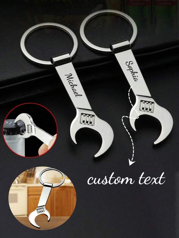 1 Piece Personalized Wrench Bottle Opener Keychain, Customizable With Text, Name, Date, Etc., Portable Keychain, Easy To Carry, Suitable For Bottle Openers Anytime And Anywhere, Suitable For Daily Life, Family And Friend Anniversaries, Birthday Gifts, Christmas, Graduation Gifts, Couples, Hanging Keys, Trailer Keys, Etc