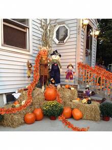 6/12 件人造枫叶藤蔓，具有秋季色彩，适合秋季装饰、房间、客厅、卧室、家庭、墙壁、户外、桌子、派对、桌面、门廊装饰，以及万圣节、感恩节和圣诞节装饰的天花板和墙壁挂饰，具有秋季色彩爬山虎的外观。 - 秋色楓葉藤蔓 - 查看 6