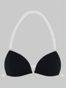ideaCCSZ 1 Pc Triangle Cup Sticky Push Up Bra,Deep-V Design Breast Lift Self-Adhesive French Style Bras,Front Clasp Invisible Silicone Nipple Patches,With Neck Strap And Extension Buckle,Reusable For Bikini For Strapless Evening Dresses