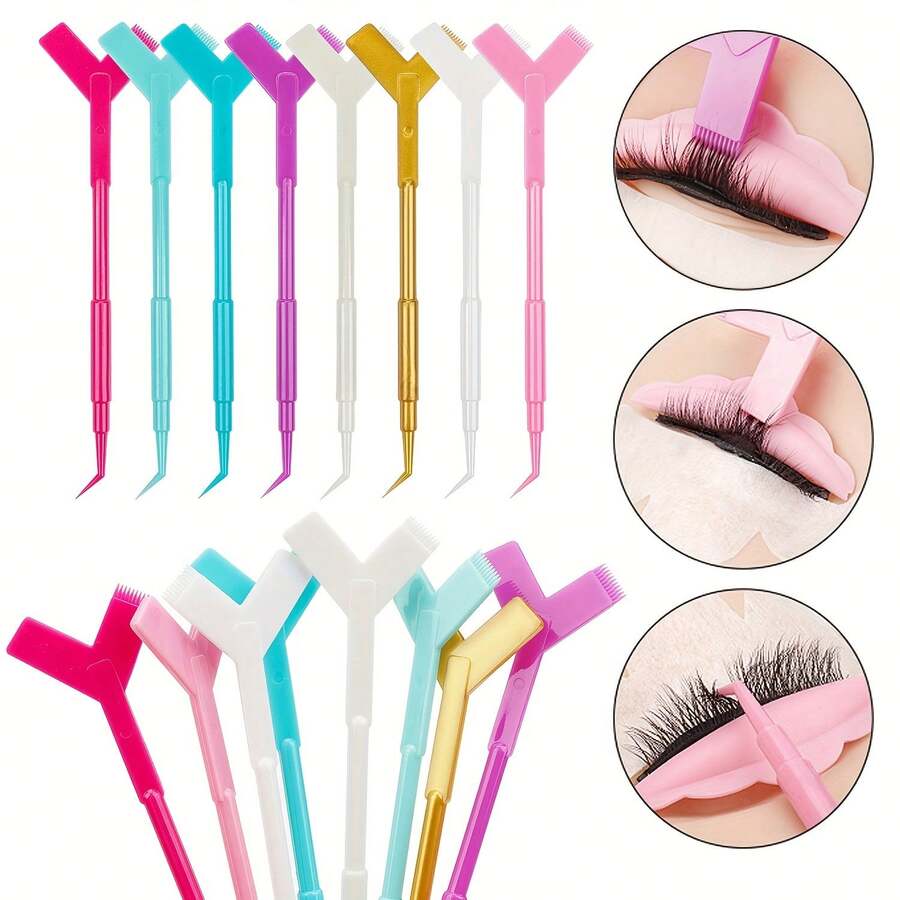 10-Piece Eyelash Brush And Mascara Series, Three-In-One Y-Shaped Brush, Pink False Eyelash Beauty Tool Stick, Plastic Stick For Doll Perming, Eyelash Picking Stick, Auxiliary Eyelash Extension Tool, Eyelash Lifting And Perming Tool - Eyelash Brush, Eyelash Lifting Brush, Makeup And Beauty Tool Suitable For Eyelash Extension Brush, Eyelash Lengthening Cleaning Products, Eyelash Lengthening Products