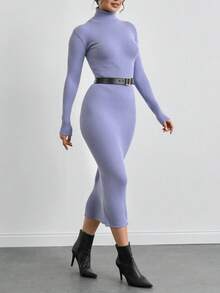 Lila Sparkle Dress With Flower Print, Elegant Pearl Ribbed Knit Beach - Dusty Purple - View 2