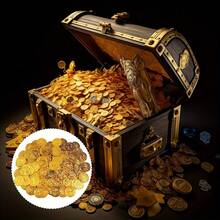 100pcs Plastic Pirate Golden Coins - Detailed Treasure Chest Design, Ideal For Holiday Parties, Pirate Adventure Themed Events & Stage Theater Props, Festive Party Accessory | Decorative Coin Set | Detailed Coin Design, Pirate Accessories