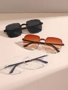 3 件时尚方形男女通用眼镜，适合户外骑行、海滩派对、露营、商务旅行、街头风格、T 台和情侣 - 彩色 - 查看 3