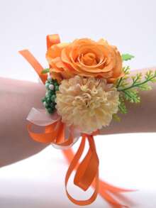 1PC Men's Boutonniere Handmade Satin Rose Corsage Flower Bridegroom Boutonniere Wedding Prim Party Homecoming. Valentine's Day Accessories - Multicolor - View 21