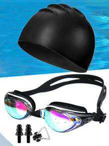 Swimming Cap And Goggles Set (Including Nose Clip And Ear Plugs)