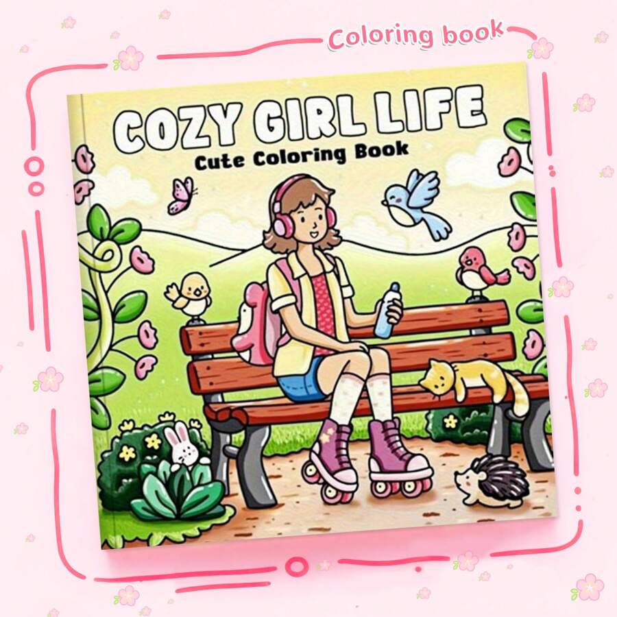 [Must-Have For Hand Painting]: Cozy Girl Life - Coloring Book, Presents Beautiful Scenes In A Minimalist Art Style, Helps You Easily Color And Express Your Unique Creativity In A Relaxing Way. Even On A Busy Day, You Can Relax And Immerse Yourself In Nature. Suitable As A Gift For Mother's Day, Father's Day, Children's Day
