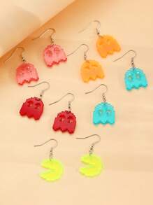 Conjunto de 10 brincos pendurados de acrílico com fantasmas coloridos fofos de Halloween, acessórios de joias da moda para mulheres, adequados para uso diário e festivo, brincos criativos de desenho animado