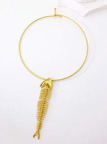 1 pieza Collar gargantilla de hueso de pez exagerado y elegante en color dorado, adecuado para banquetes, fiestas y uso diario