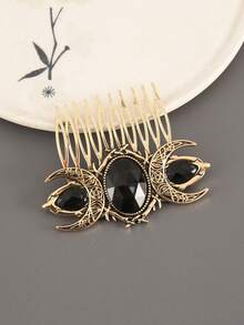 1 件金属包裹波西米亚星月图案复古锌合金发梳配件，适合所有季节，发饰，梳子，侧梳