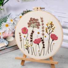 1 Set Diy-stickmaterial-kit Mit Stickrahmen, Blumenserie-wanddekormalerei, Zufällige Lieferung Der Fadenwickelbrettfarbe