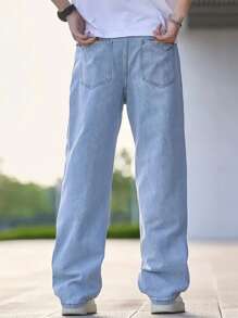 Jeans For Men Loose Fit Men's Cotton Jeans With Slant Pockets Baggy Long Washed Skater Jean Cargo Plain Light Blue Going Out Y2K Friends