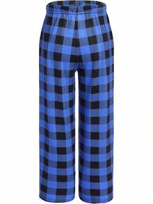 Boys Pajama Pants Long Sleep Soft Elastic Waist Bottoms Plaid Lounge With 2 Pockets 4-14 Years - Yarn Dyed Lattice13 - View 2
