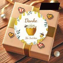 Custom Thank You Stickers - Round Beehive & Honey Drips Design With White Daisies, Flying Bee & "Danke" German Text - Premium Paper Stickers For Gift Wrapping, Gratitude Gifts, Birthdays, Weddings, Custom Stickers, Birthday Gifts, Floral Illustration, High Quality Print, Decorative Labels, Wedding Planners School Supplies, Back To School