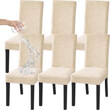 Waterproof Chair Covers Set Of 6, Spandex Dining Chair Slipcovers, Protectors For Kitchen And Dining Room Chairs - Beige - View 1