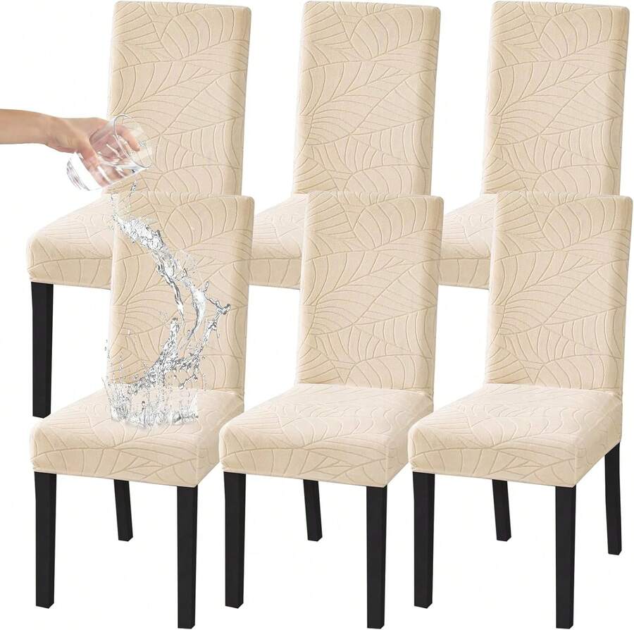 Waterproof Chair Covers Set Of 6, Spandex Dining Chair Slipcovers, Protectors For Kitchen And Dining Room Chairs - Beige - View 1