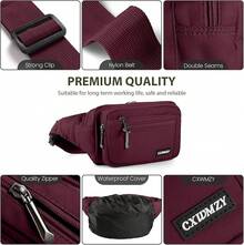Riñoneras para mujeres y hombres, bolsa de cintura, bolsa de cadera conúltiples bolsillos, gran capacidad, impermeable, bolsa casual para viajes de, ciclismo, correr, senderismo (rosa) - Burdeos - Ver 4