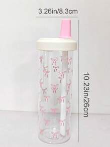 1pc Cute Pink Bow Water Bottle, Reusable With Lid And Straw Cup, Travel And Outdoor Cup, Gym And Sports Bottle, Flat Bottomed Cup, Car Cup, Holiday Gift