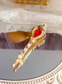 Vintage Baroque Colorful Crystal Pearl Brooch Pin, Gemstone Hollow Geometric Rectangle Brooch, Retro Baroque Crown Red Ruby Crystal Magic Wand Brooch, Fashion