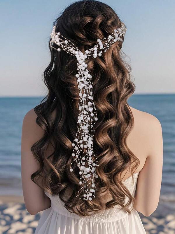 1pc Bride Wedding Bohemian Vintage Romantic Headdress, Luxury European And American Elegant Multilayer Asymmetrical Faux Pearl Hair Band