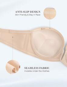 Strapless Bra Push Up Non Slip Deep V Plunge Underwire Bras For Women Super Padded Add 2 Cupshalloween - Màu be tốt - Xem 3