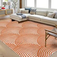 1pc Orange Geometric Rainbow Pattern Carpet, Suitable For Living Room, Bedroom, Modern Abstract Striped Office Carpet, Soft Rug, Room Decor, Farmhouse Floor Cover Orange, Living Room Carpet, Rug, Living Room Area Rug, Area Small Rug, Mat, Home Decor, Large Living Room Carpet, Living Room Home Decor, Room Decoration, Washable Carpet