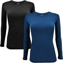 Women's Under Scrub Tee Crew Neck Long Sleeve-Shirt - Z-2pk-blk/Tnb - 查看 1