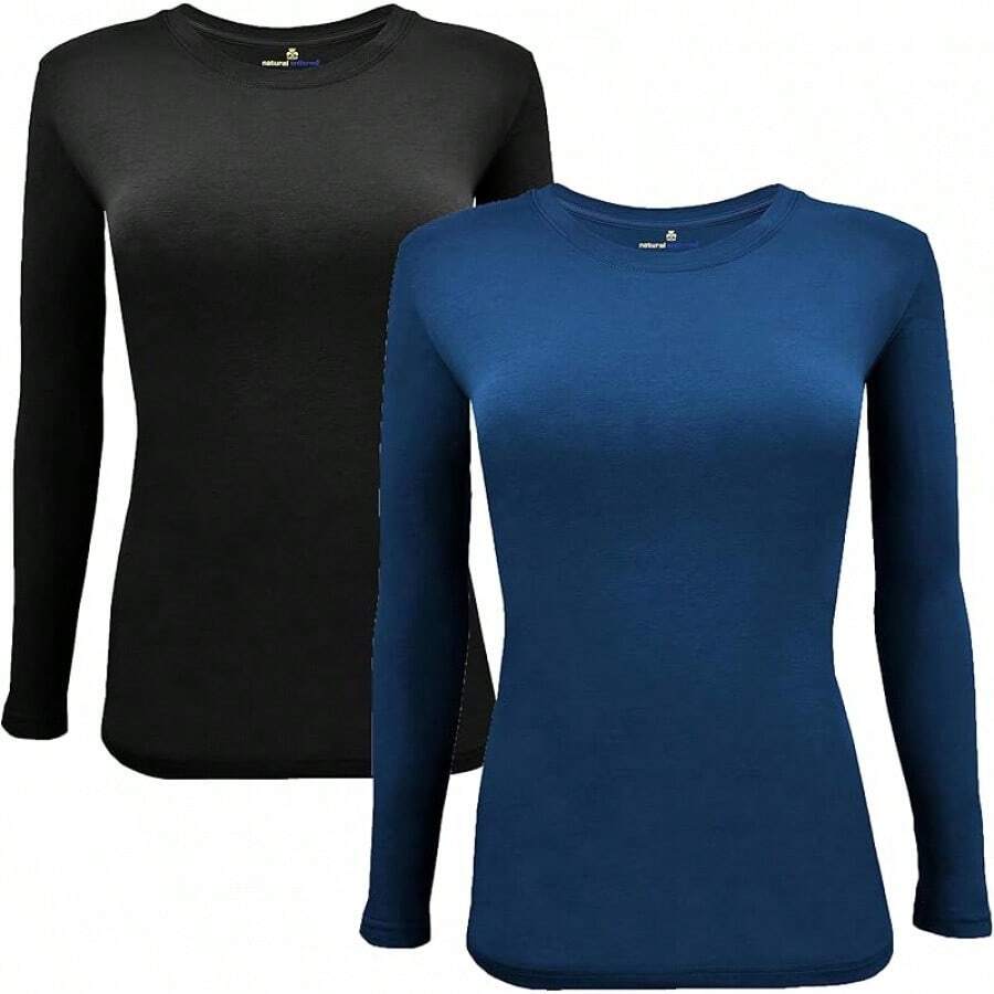 Women's Under Scrub Tee Crew Neck Long Sleeve-Shirt - Z-2pk-blk/Tnb - 查看 1
