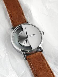 1 chiếc thắt lưng da nửa mặt trong suốt thời trang tối giản TOMI dành cho nam, thích hợp cho cuộc sống hàng ngày, ngày lễ, trở lại trường học, Halloween - màu nâu - Xem 3