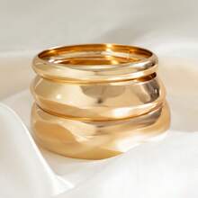 3pcs Chunky Golden Bangle Bracelets Wide Chunky Cuff Bangles Bracelets Golden Stackable Bracelets Jewelry For Women