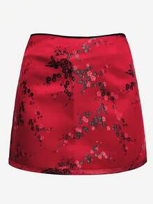 Women's Floral Skirts Gothic Vintage Outfits Sexys Elegantes Costumes Bodycon Mini Short Skirt - 紅色 - 查看 1