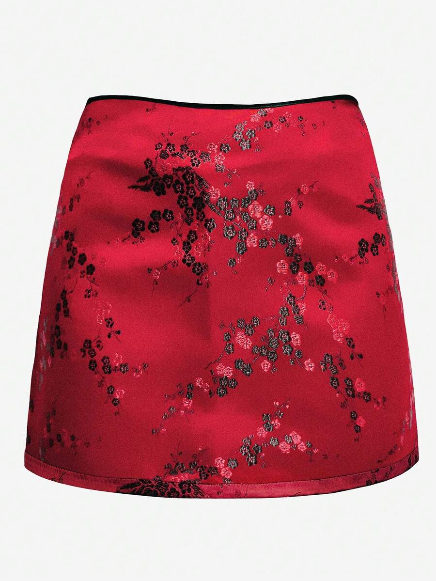 Women's Floral Skirts Gothic Vintage Outfits Sexys Elegantes Costumes Bodycon Mini Short Skirt - 紅色 - 查看 1