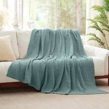Large 50 X 70% Cotton Muslin 6-Layer Breathable Lightweight Throw Blanket Bed And Couch, Soft Quilt Bedspread, All-Season Gauze Blanket Adults, Lavender - 03 - 藍綠色 - 查看 4