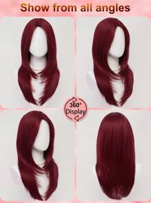 XYUNMI Sweet Red Long Straight Wig 26 Inch Multi-Layer Lightweight Breathable Women's Heat Resistant Synthetic Wig For Daily Wear Party Date Elegant Fashion Simple Costume Wig Role Play