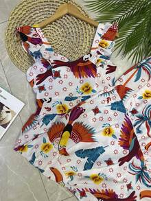 Long Dress PRINTED With Lining With Cup In Beautiful, Fashionable CREPINHO Fabric - Red and White - View 4