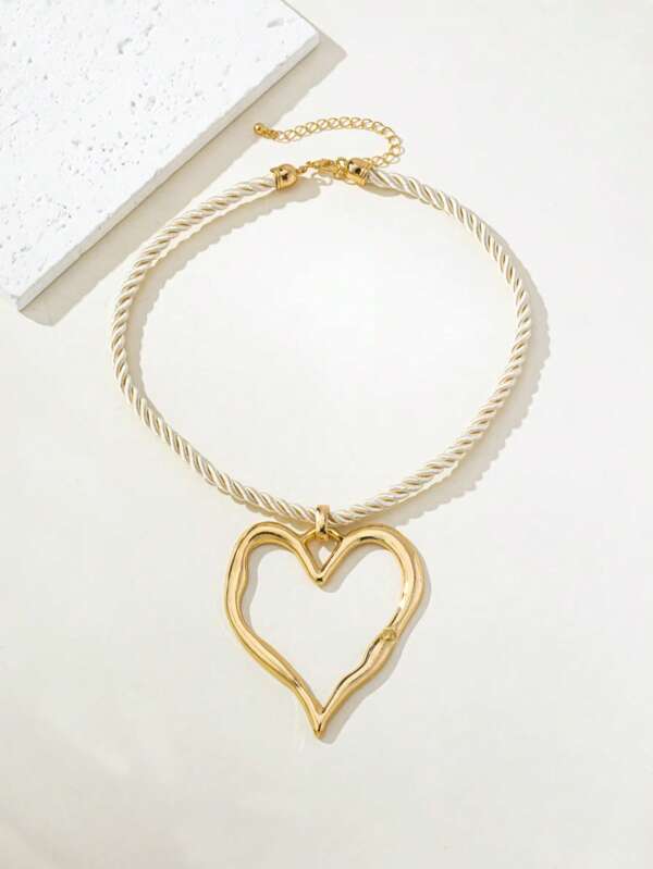 1pc Elegant European & American Style White Soft Rope Heart Necklace
