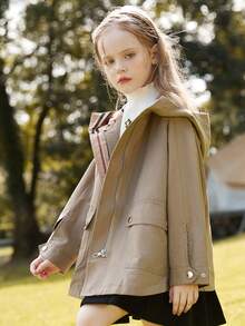 ASK JUNIOR 女童宽松连帽风衣外套，秋季 - 卡其色 - 查看 4