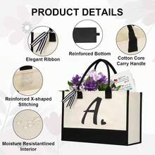 Shenee Initial Canvas Tote Bag, Personalized Beach Jute Bag Present For Women Holiday,Friends Birthday Gift,Wedding, New Year - B - View 3