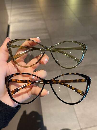 2pcs Fashion Cat Eye Teen Clear Frame Glasses Are Suitable For Back-To-School Season Students' Daily Life Accessories