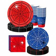 10 件蜘蛛生日派对用品蜘蛛纸盘杯和餐巾套装一次性餐具盘子餐巾适用于生日派对装饰、万圣节派对装饰、主题派对 - 彩色 - 查看 8