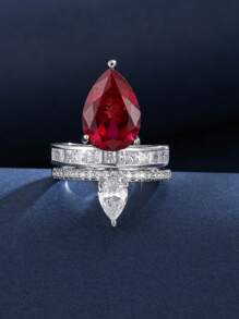 1pc High-End Creative Cubic Zirconia Teardrop Design Women Ring