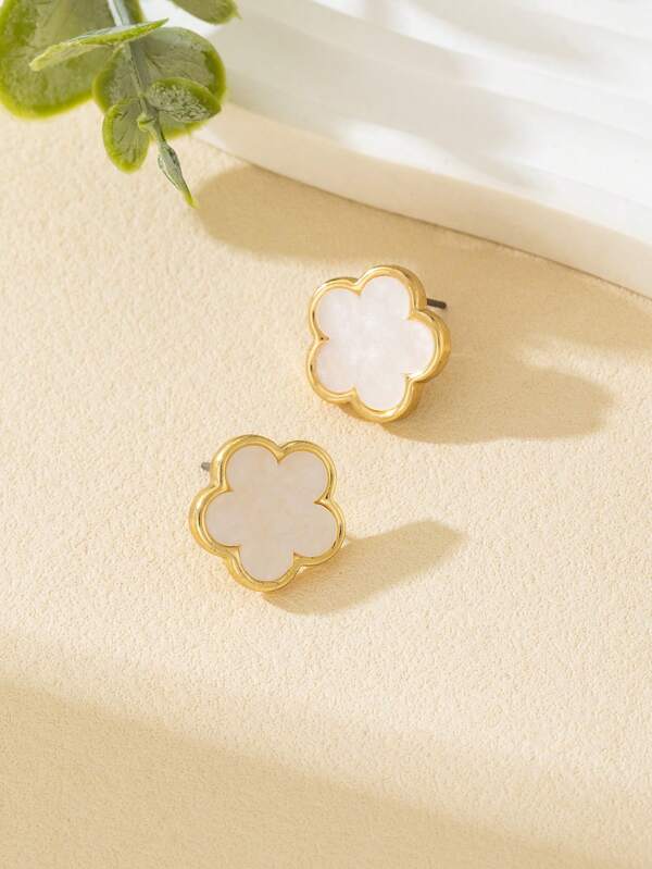 1 Pair Minimalist Stylish Cute Clover Stud Earrings For Women, Suitable For Dates And Daily Commute