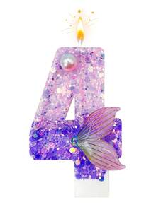 Mermaid Party 0-9 Number Candles, 1-100 Years Old Birthday Candles, Glitter Series, Birthday Cake Candles, Baking Candles, Atmosphere Decor, Suitable For Birthday Party, Housewarming Party, Anniversary, Wedding Party, Mermaid Theme Party Cake Decoration