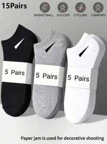 15 pares de calcetines unisex, calcetines deportivos, calcetines tipo crew en blanco/negro/gris, cómodos y versátiles, de unicolor y estilo deportivo simple, adecuados para uso casual diario, aptos para todas las estaciones
