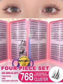 768/672/384 Cluster ,32 Rows C 0.07C ,Natural Look Lash Clusters Wispy DIY Sunflower Eyelash Book,Four-Piece Set,Buy 2 Get 2,Are Given As Gifts Tweezers And Eyelash Curlers,Eyelash Extensions,False Eyelashes Natural Clusters Manga Lashes Suitable For Parties Gift For Women & Girl Individual Lash Clusters