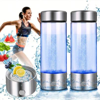 2025 New Hydrogen Water Bottle, Hydrogen Water Bottle Generator, 3-Min Rapid Electrolysis, PEM Technology Water Ionizer, 15.22oz Portable Hydrogen Water Generator For Office, Daily Drinking, Travel Exercise Home, And Gifts (Silver Lid)