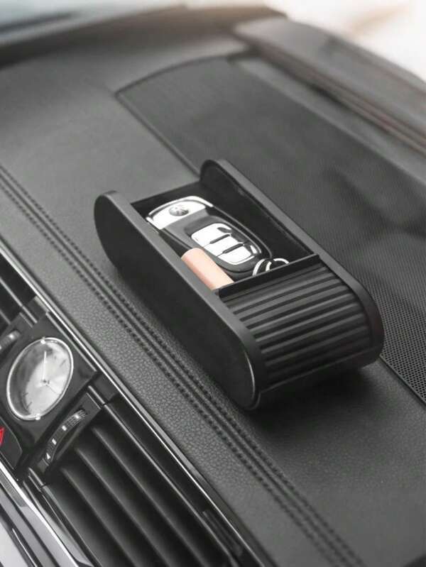Autoinnenraum Aufbewahrungsbox - Schwarze Kunststoff Organizer mit Deckel, Mehrfachfach Design für Schlüssel, Karten, Brillen & Zubehör, einfache Installation, modischer Stil, passend für Fahrzeuge